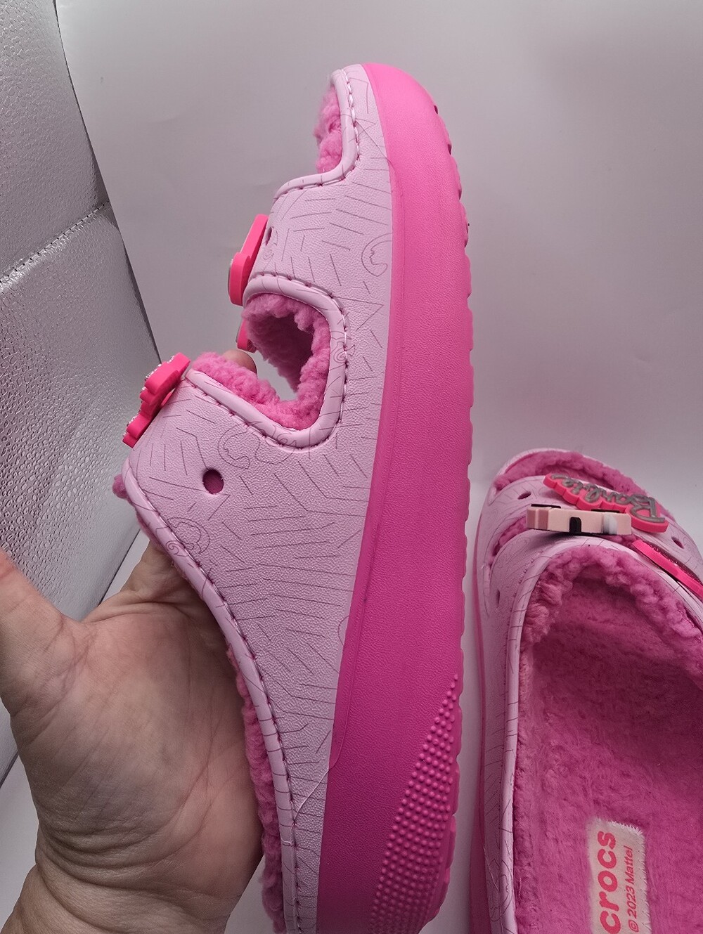 CROCS Cozzzy Pink Plush-Lined Mattel Barbie Slide Sandals. Worn Once. Ladies 10 - Picture 10 of 16